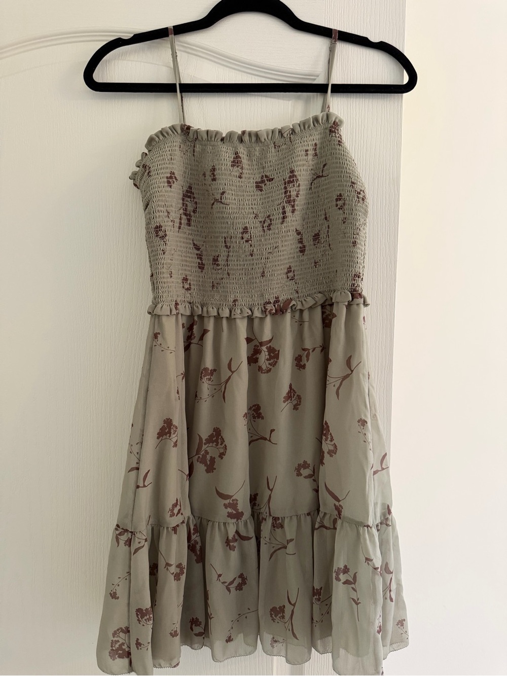 Wilfred Sage Green Floral Smocked Sundress with Mauve Print